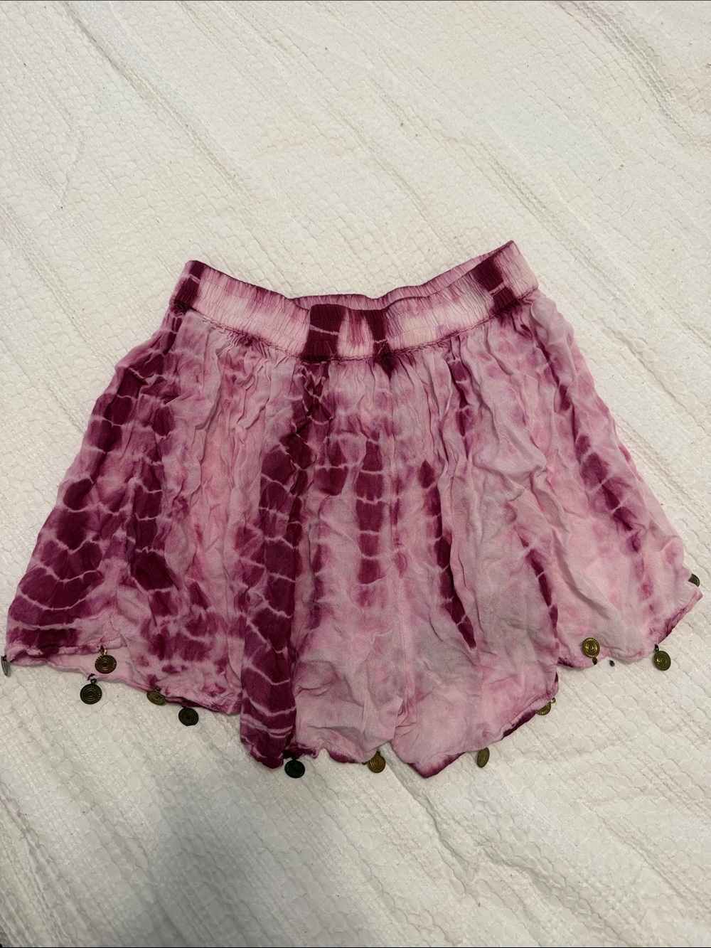 Boohoo Pink Tie-Dye Mini Skirt with Coin Fringe